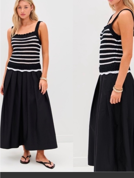 Madewell Dresses & Skirts - NWT madewell knit and poplin midi dress black and White combo Striped Crochet